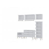 Manhattan Comfort 144GMC1 Rockefeller 6-Piece Full Open Closet Wardrobe with 3 Hanging Rods, Dresser, Nightstand and Shoe Rack in White